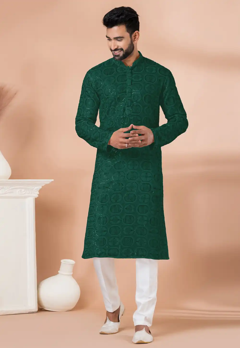 Green Georgette Kurta Pajama 292207