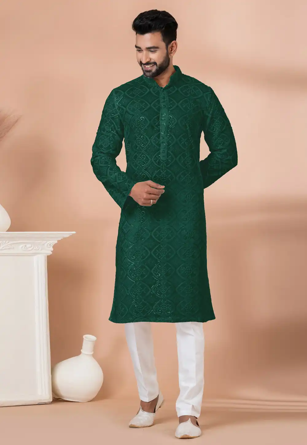 Green Georgette Kurta Pajama 292216