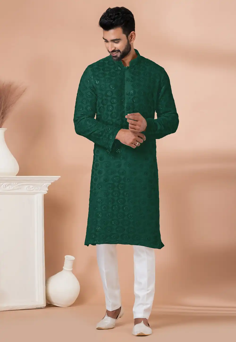 Green Georgette Kurta Pajama 292554