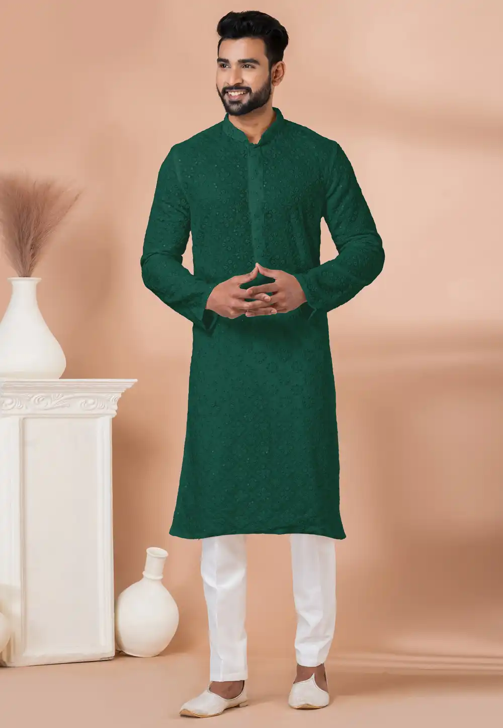 Green Georgette Kurta Pajama 292563