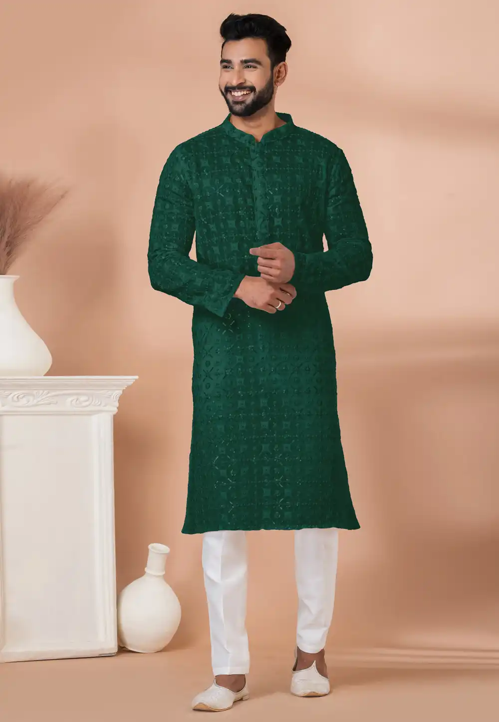 Green Georgette Kurta Pajama 292572