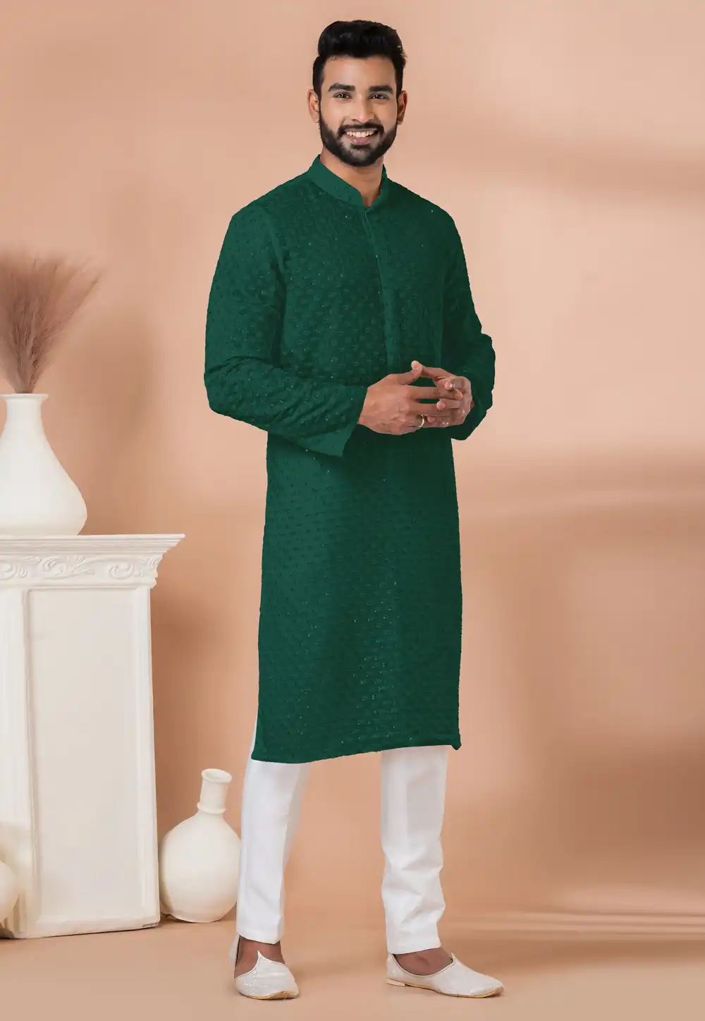 Green Georgette Kurta Pajama 292581