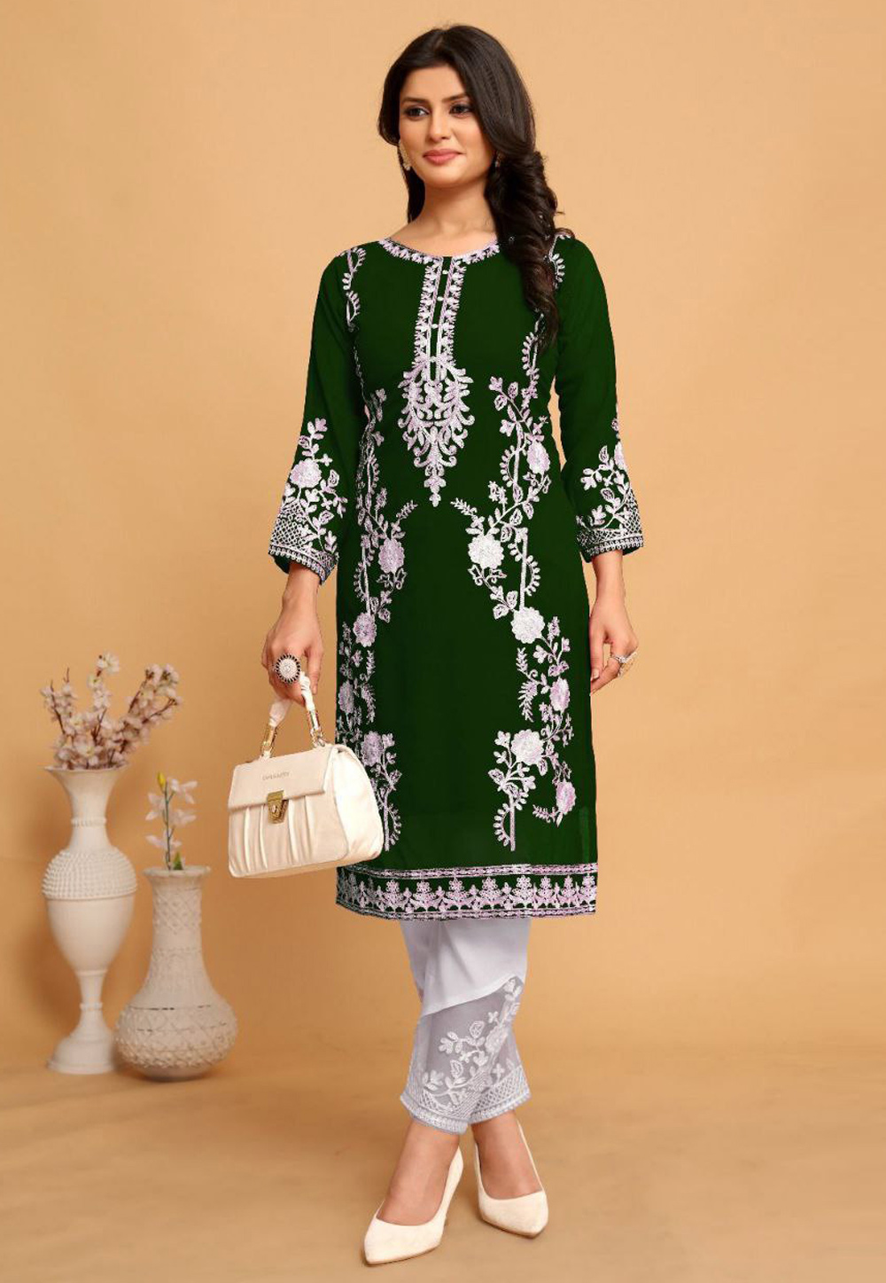 Green Georgette Kurta Set With Pant 306237