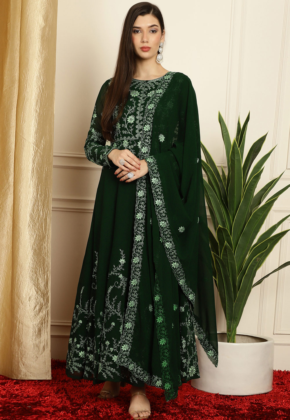 Green Georgette Long Anarkali Suit 310962