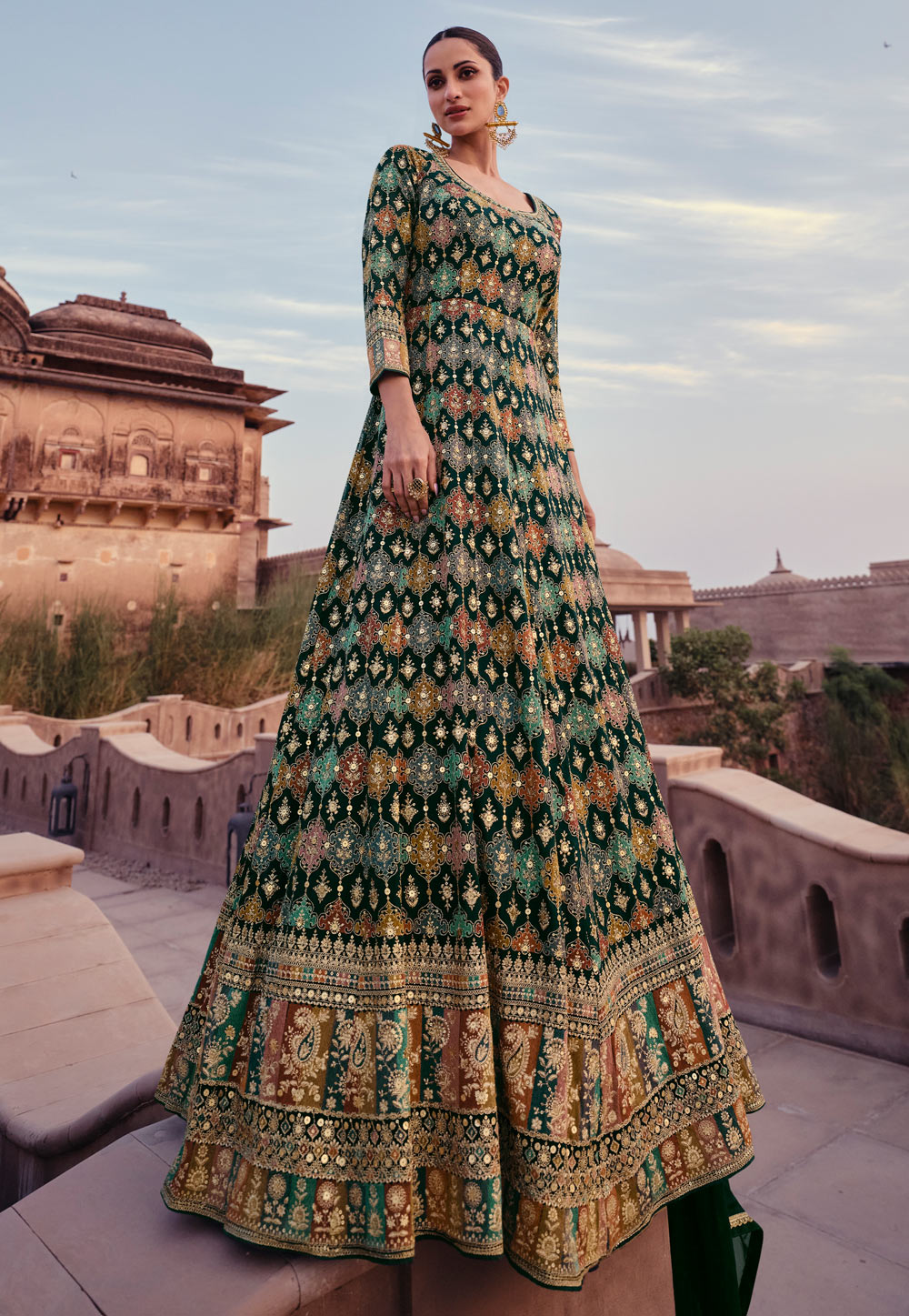 Green Georgette Long Anarkali Suit 281515