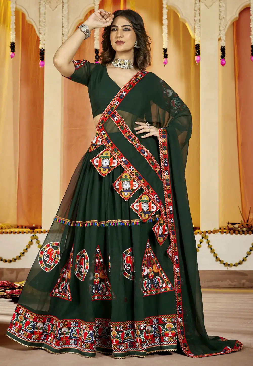 Green Georgette Navratri Chaniya Choli 290773