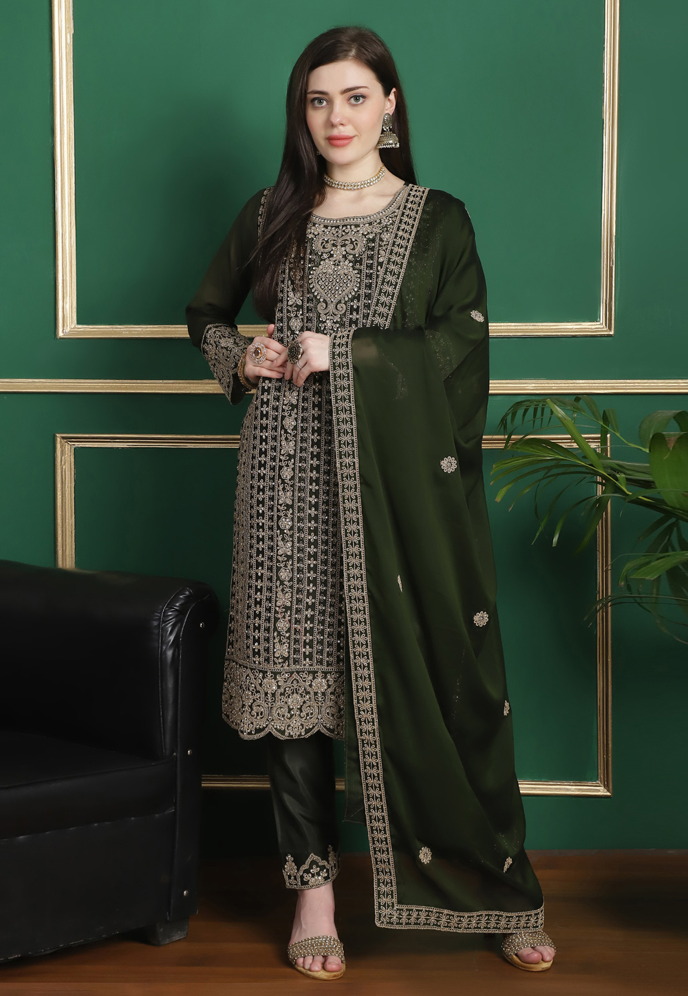 Green Georgette Pakistani Suit 309895