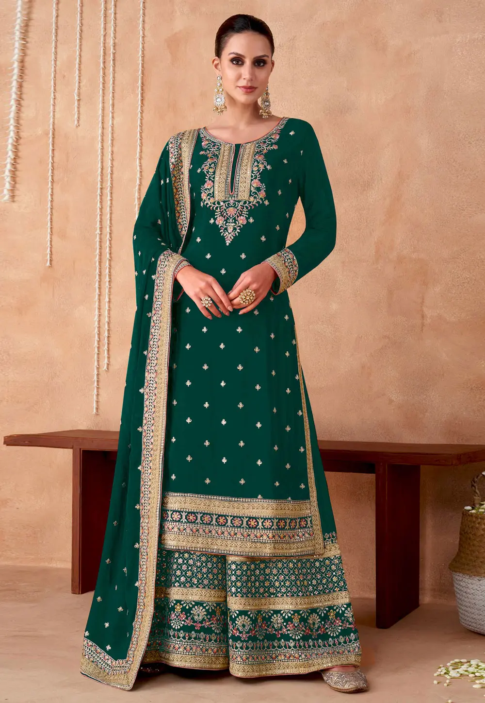 Green Georgette Palazzo Suit 302355