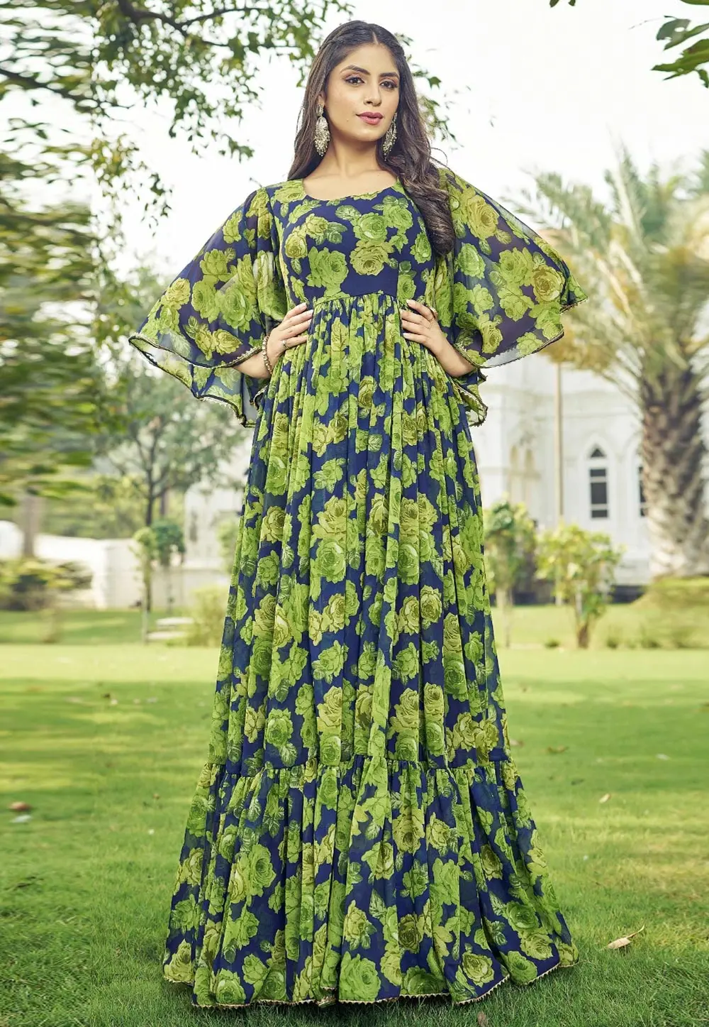 Green Georgette Printed Gown 303979