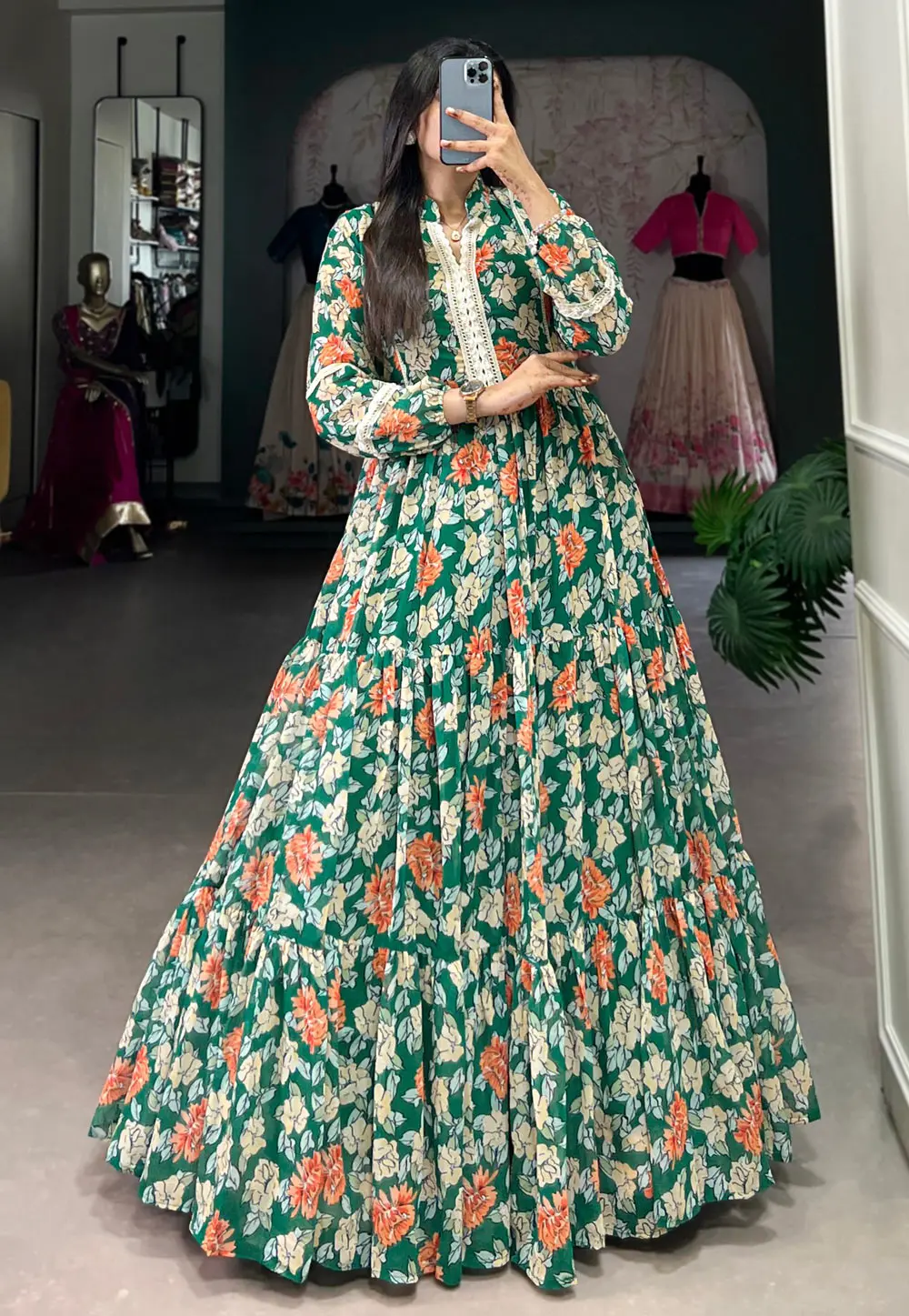 Green Georgette Printed Gown 299546