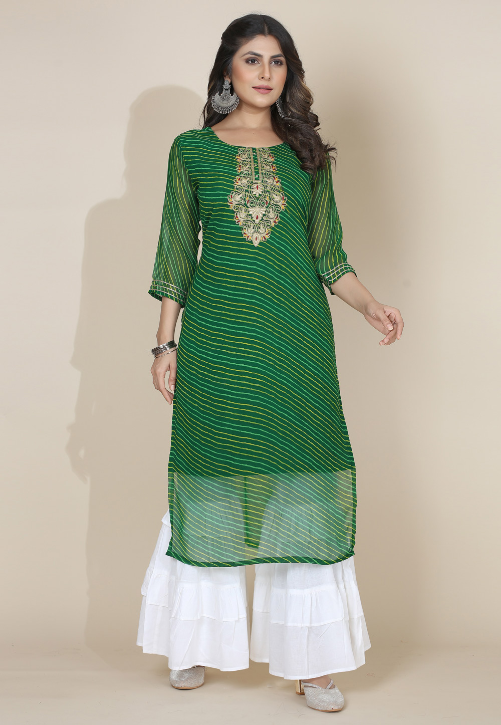 Green Georgette Printed Long Tunic 282913
