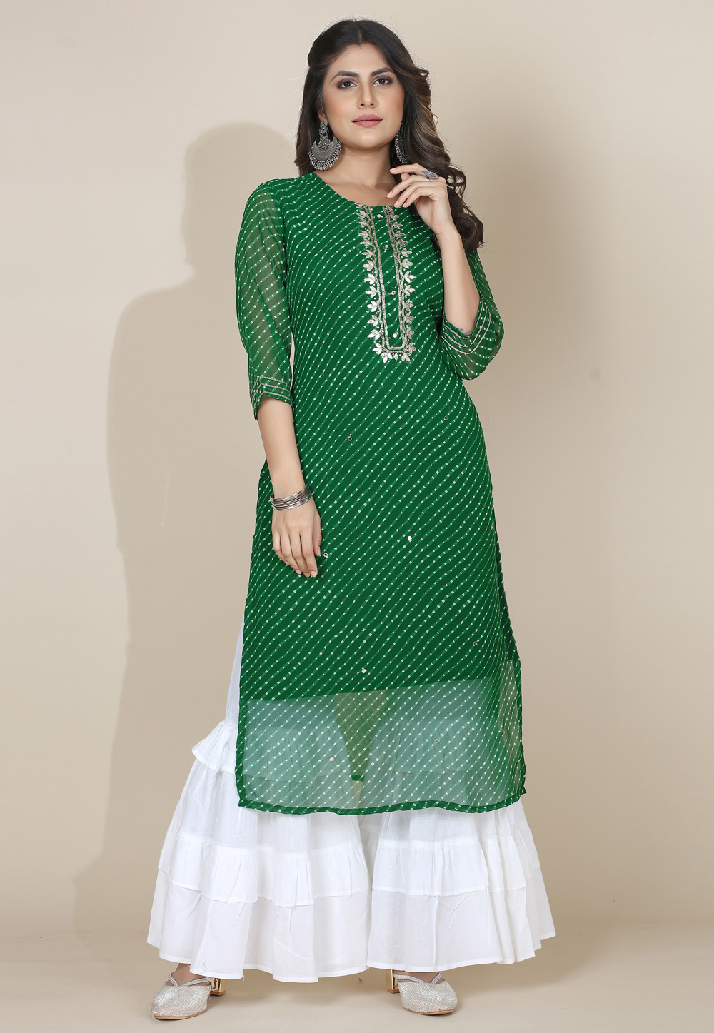 Green Georgette Printed Long Tunic 282919