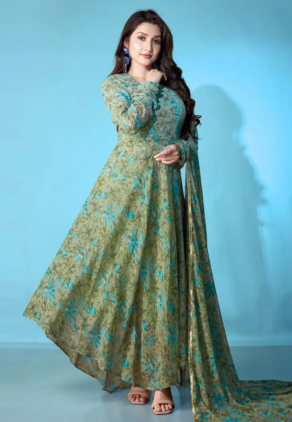 Green Georgette Readymade Anarkali Suit 294674