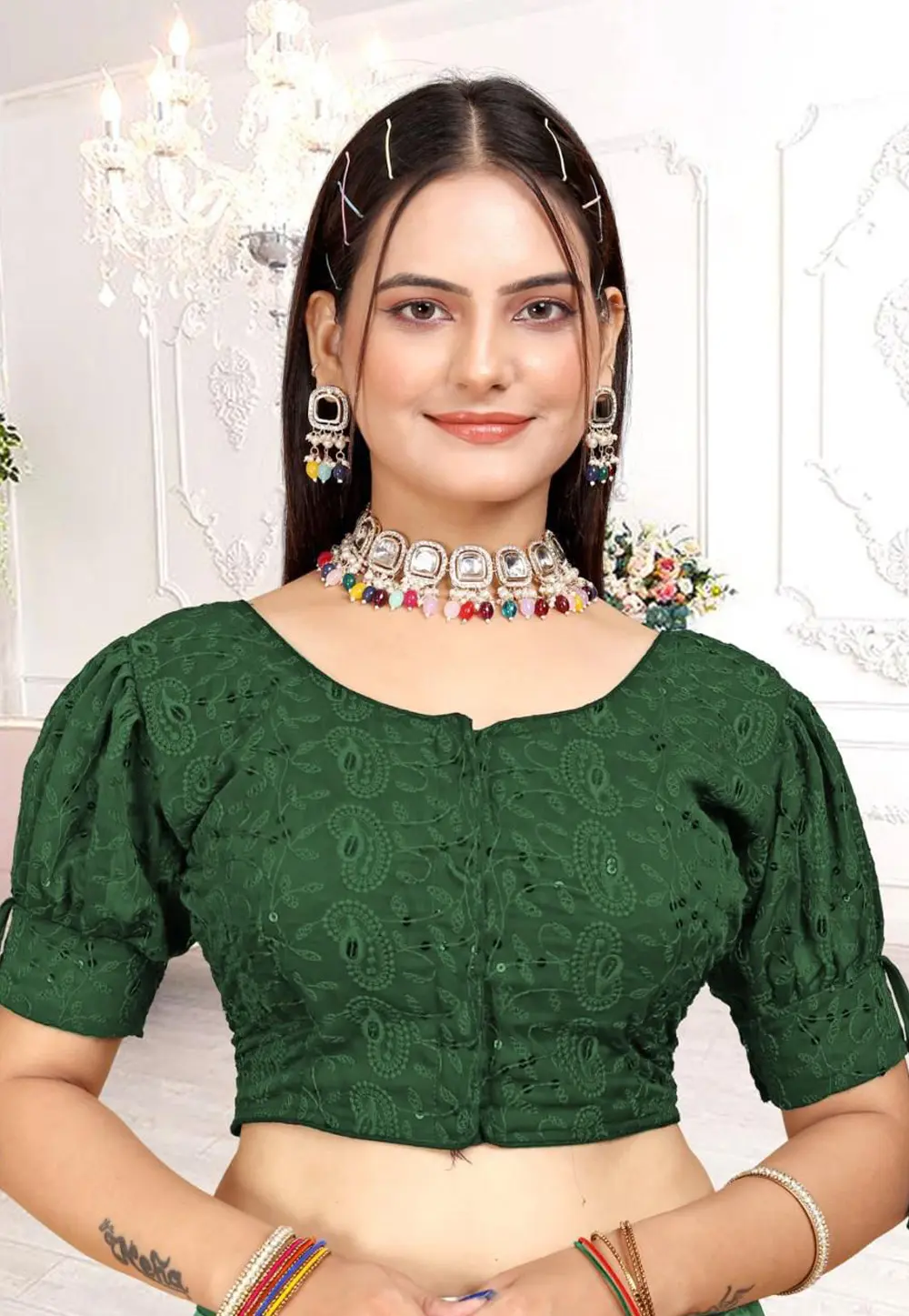 Green Georgette Readymade Blouse 304252