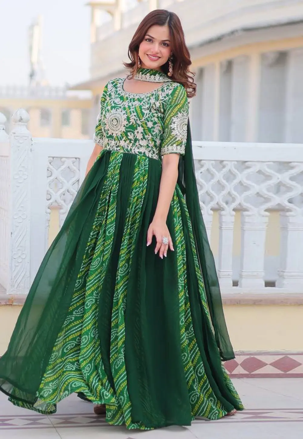 Green Georgette Readymade Long Anarkali Suit 302608