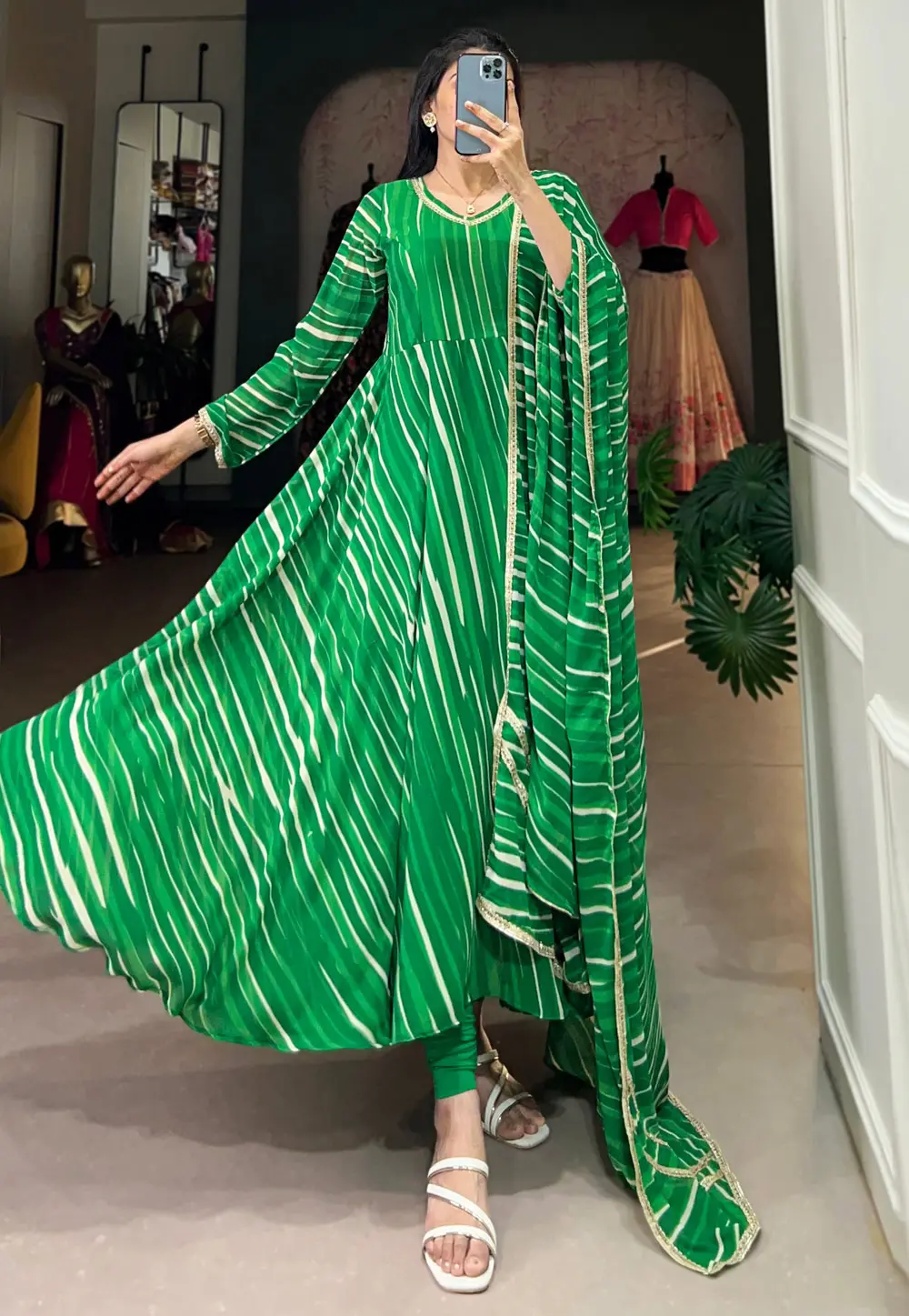 Green Georgette Readymade Long Anarkali Suit 300534