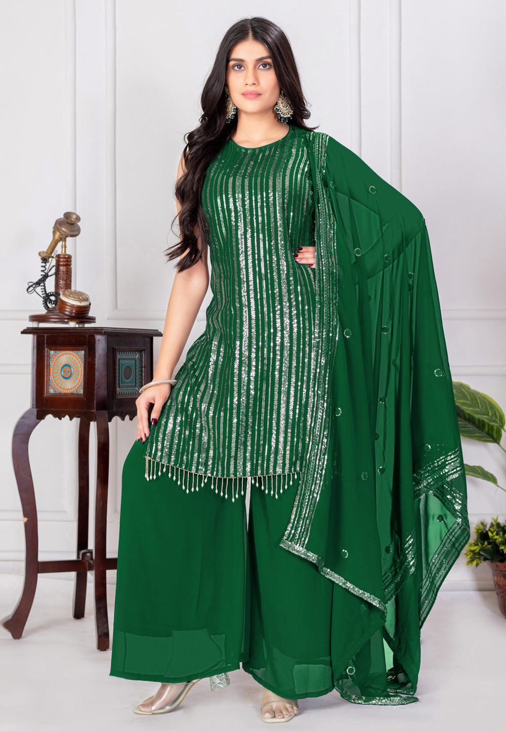 Green Georgette Readymade Pakistani Suit 310218