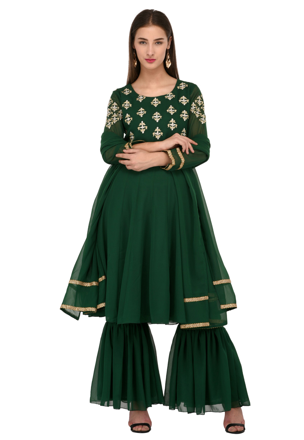 Green Georgette Readymade Sharara Suit 309849