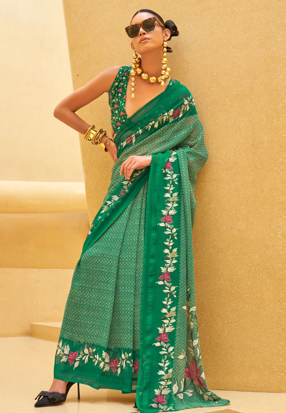 Green Georgette Saree With Blouse 301251