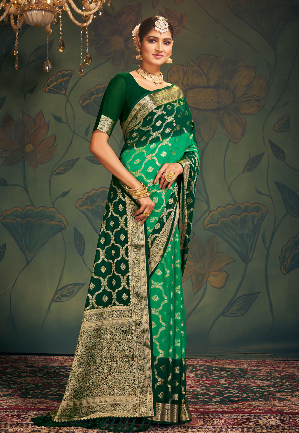 Green Georgette Saree With Blouse 279073