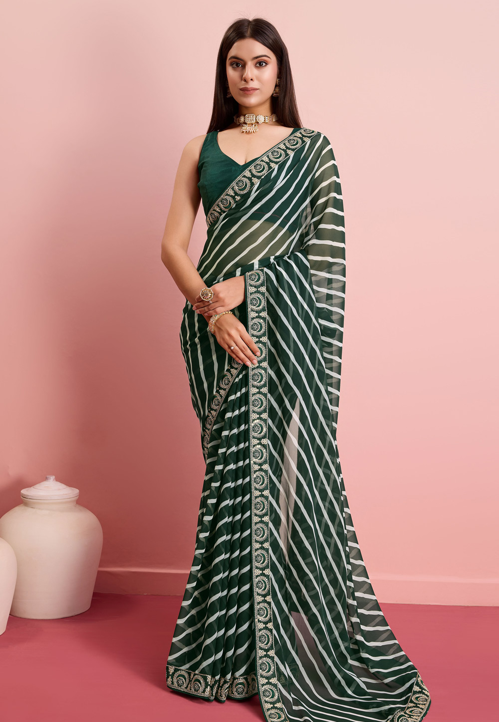 Green Georgette Saree With Blouse 287523