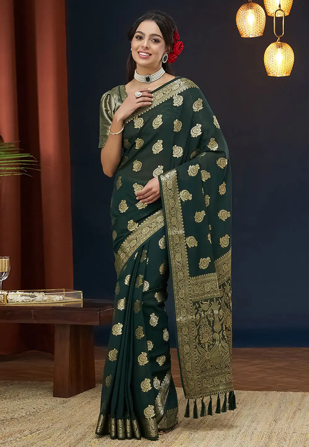 Green Georgette Saree With Blouse 293490