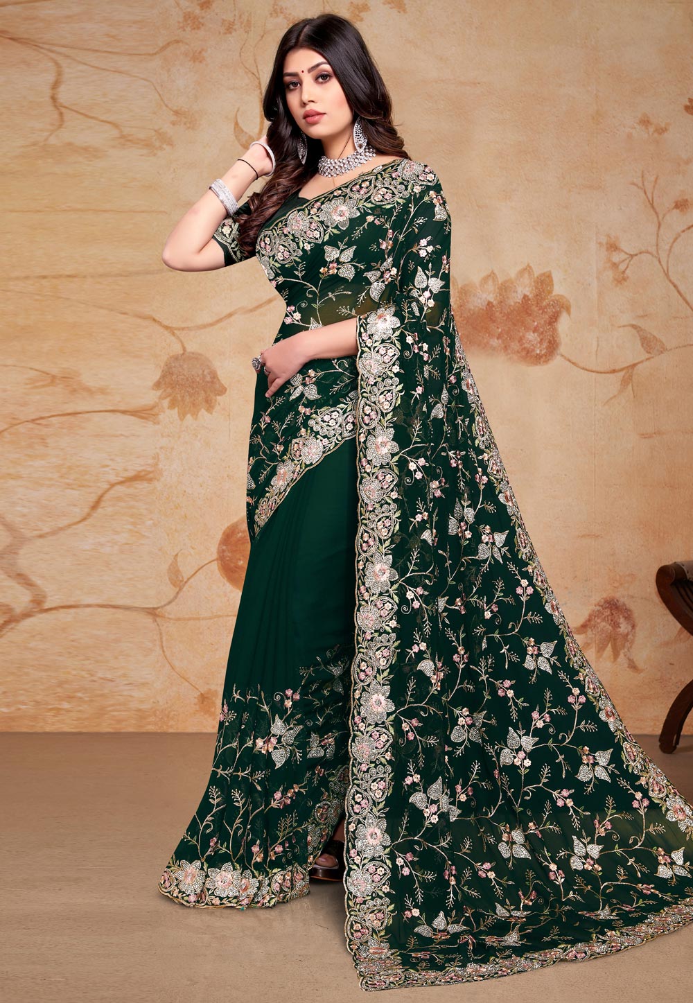 Green Georgette Saree With Blouse 283250