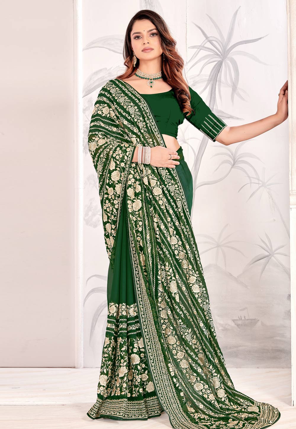 Green Georgette Saree With Blouse 311037