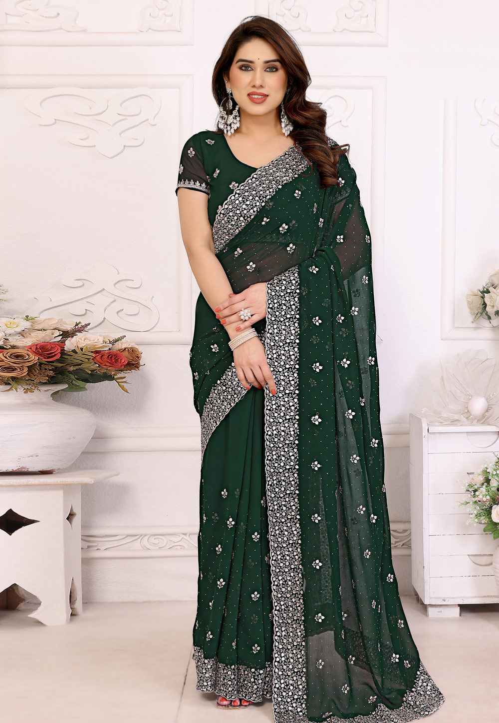Green Georgette Saree With Blouse 308757