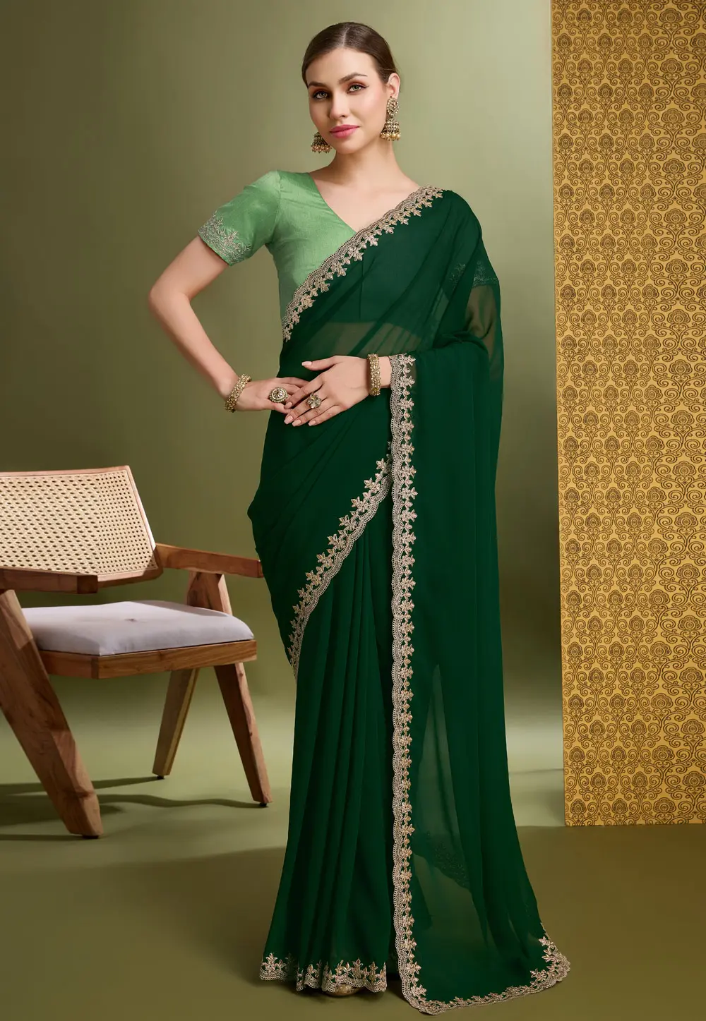 Green Georgette Saree With Blouse 302031