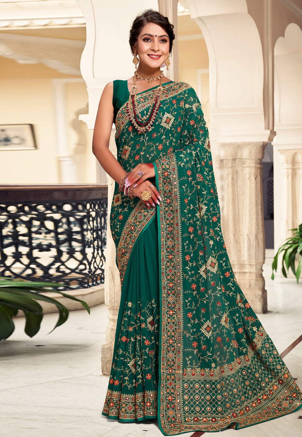 Green Georgette Saree With Blouse 279306