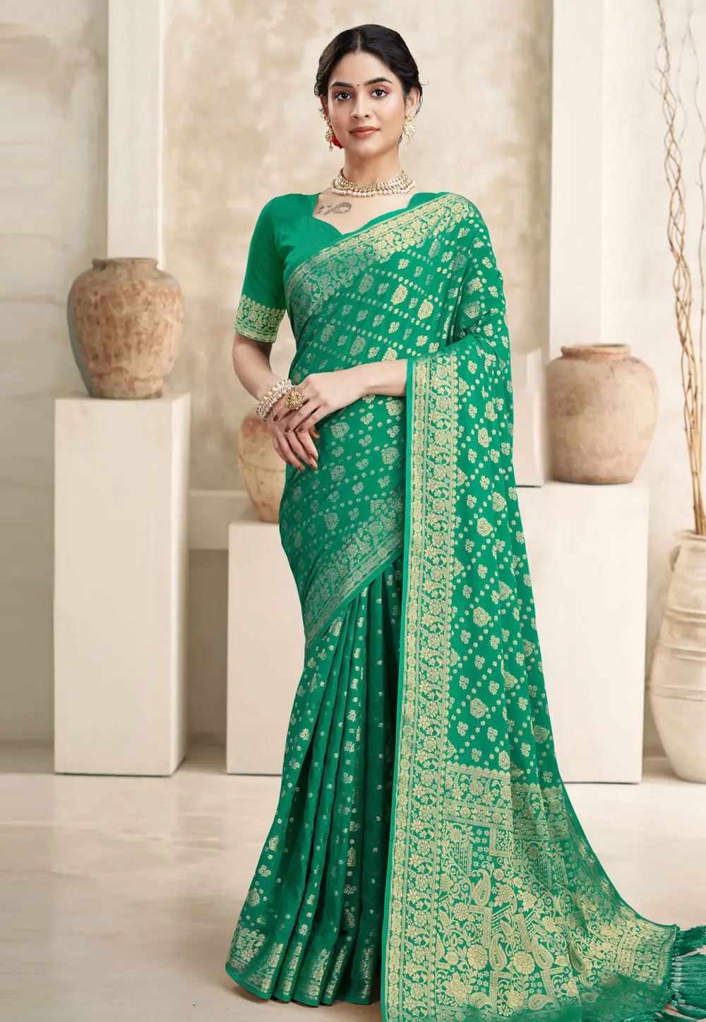 Green Georgette Saree With Blouse 296356