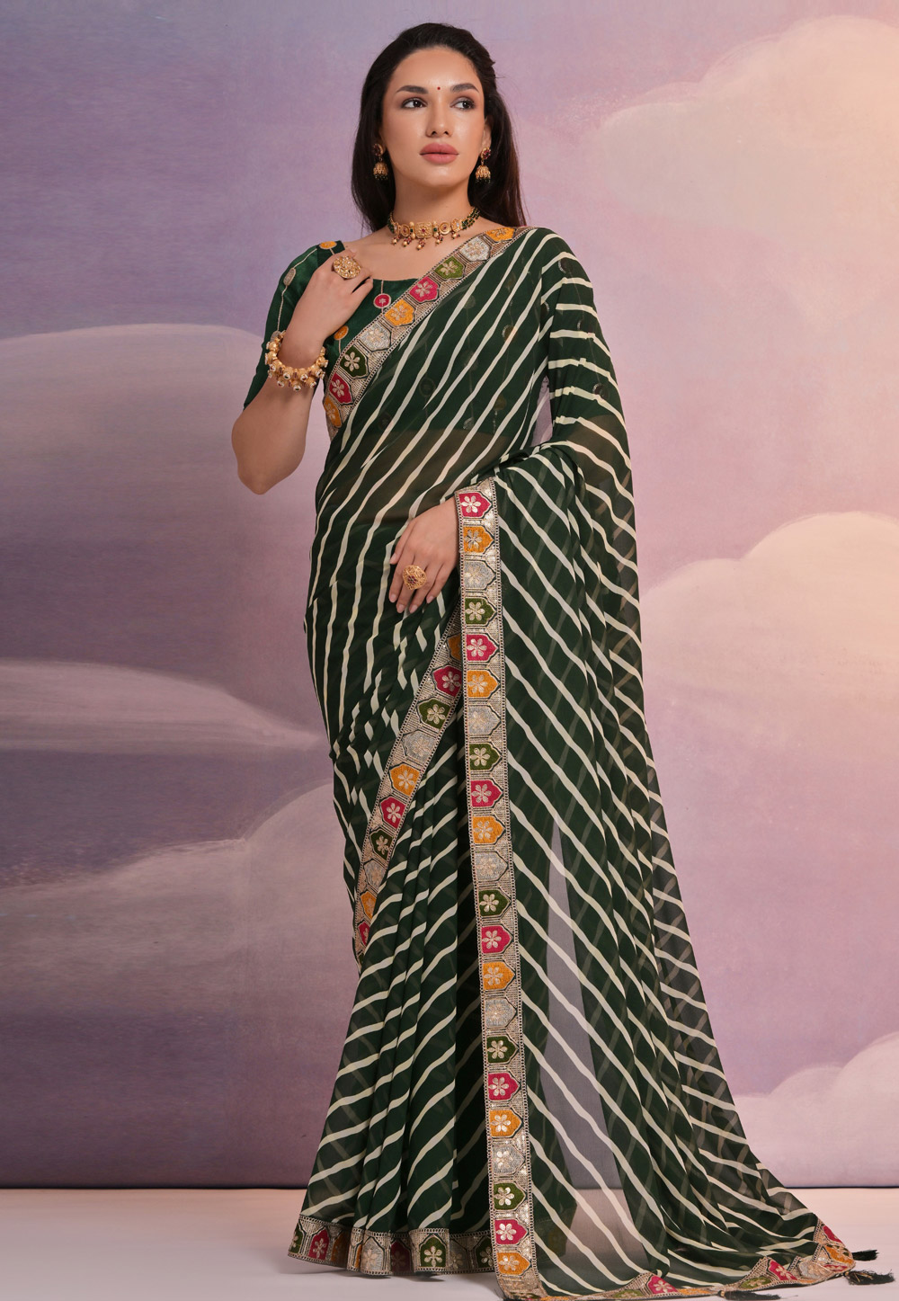 Green Georgette Saree With Blouse 279942