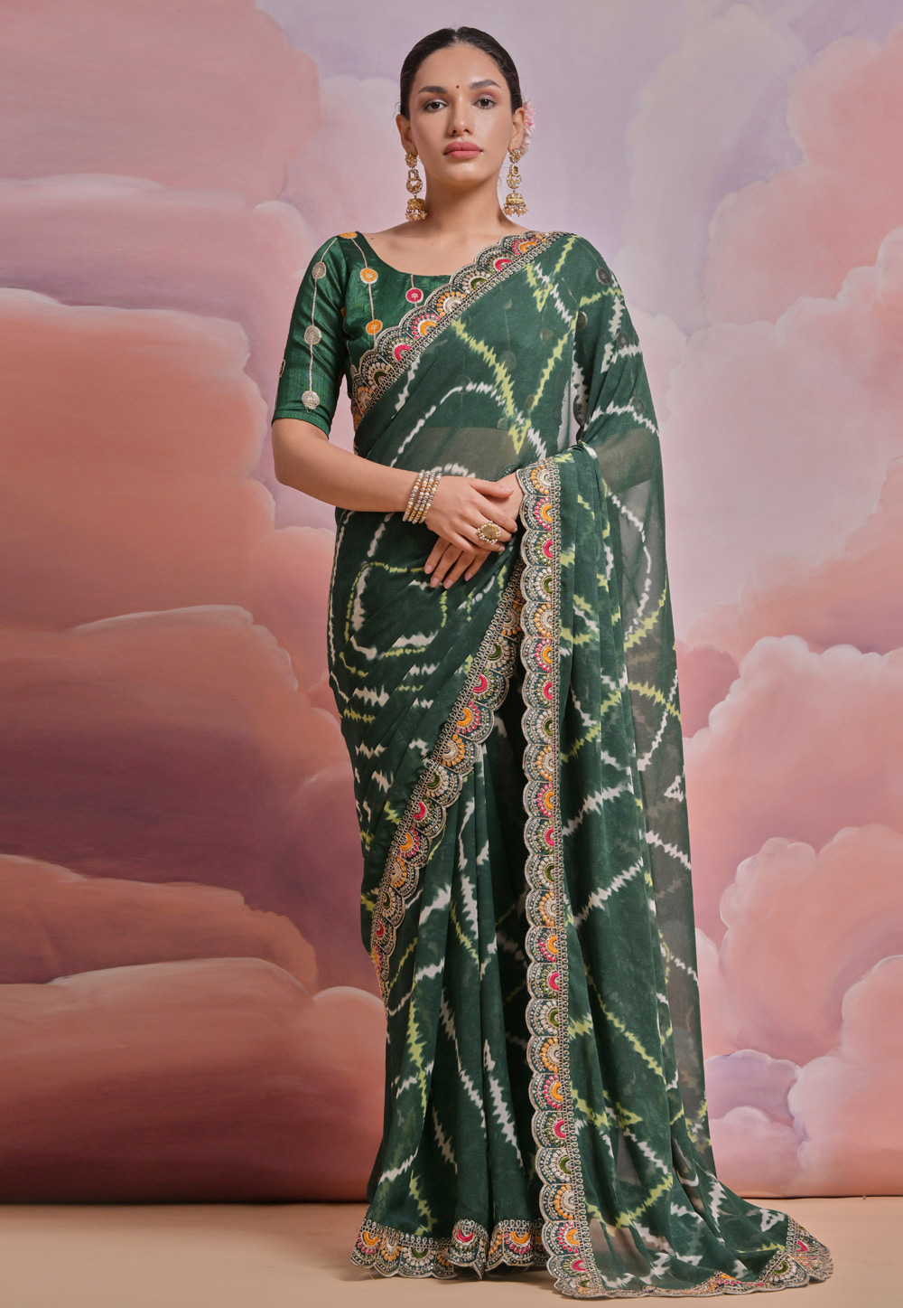 Green Georgette Saree With Blouse 281740
