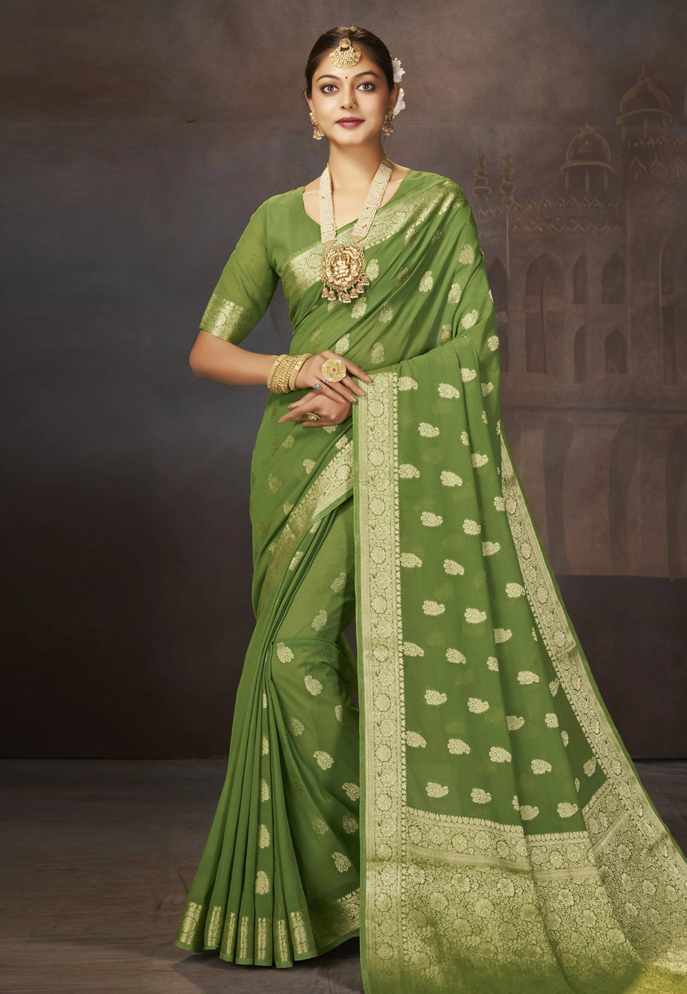 Green Georgette Saree With Blouse 283221