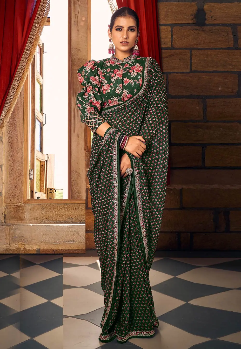 Green Georgette Saree With Blouse 298388