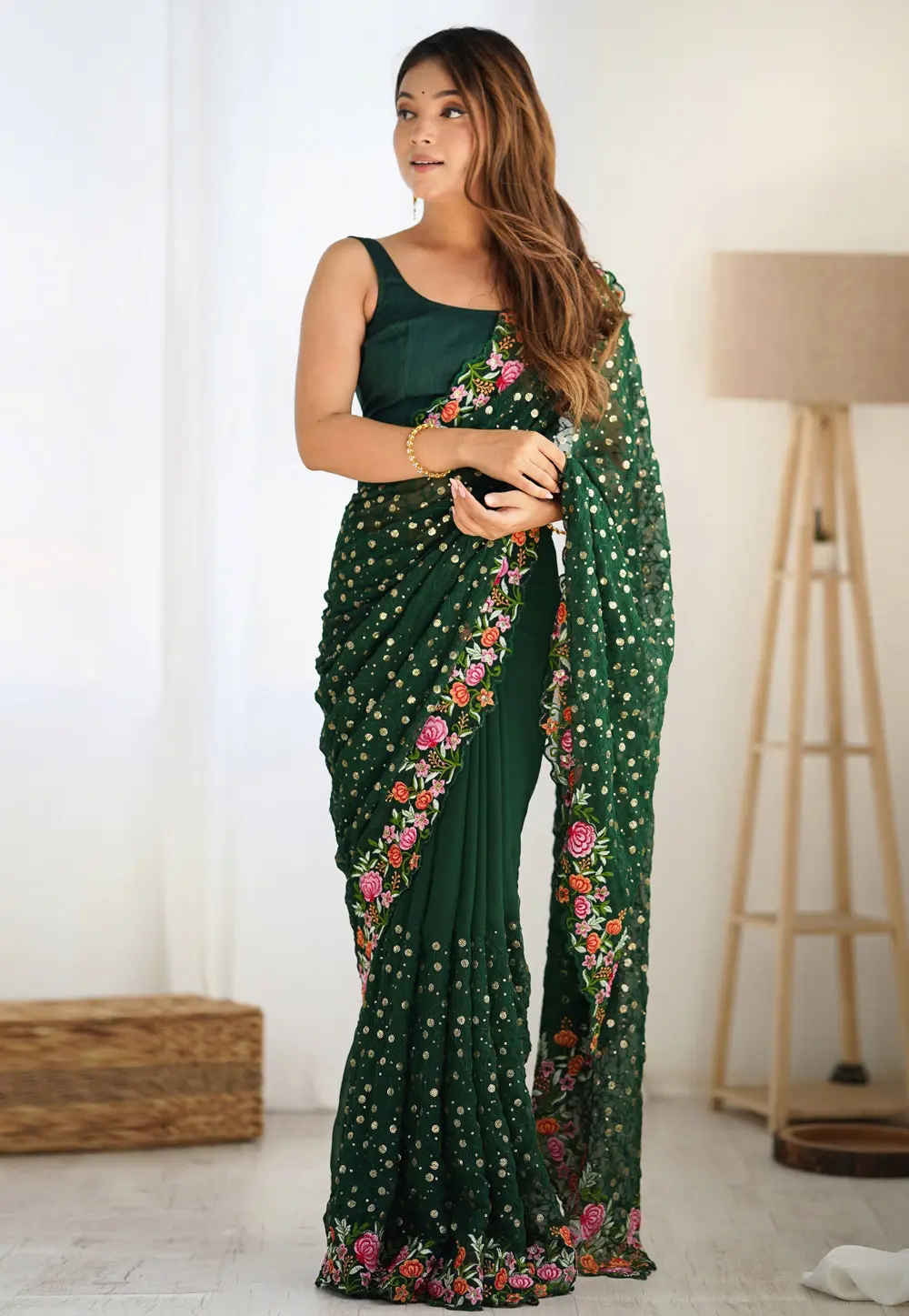 Green Georgette Saree With Blouse 300324