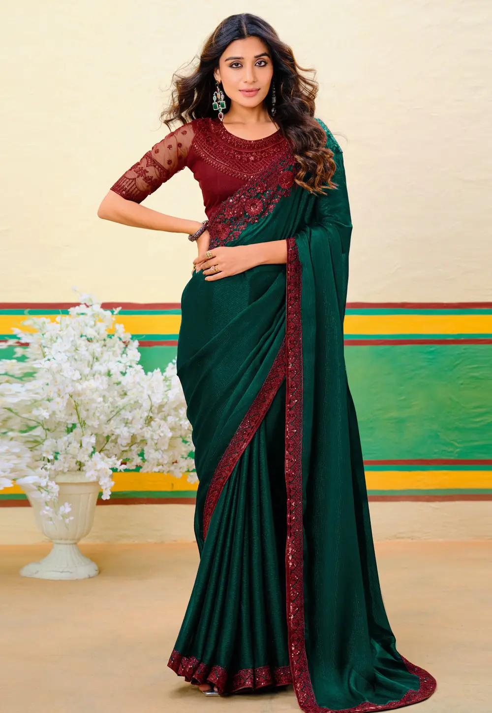 Green Georgette Saree With Blouse 302075