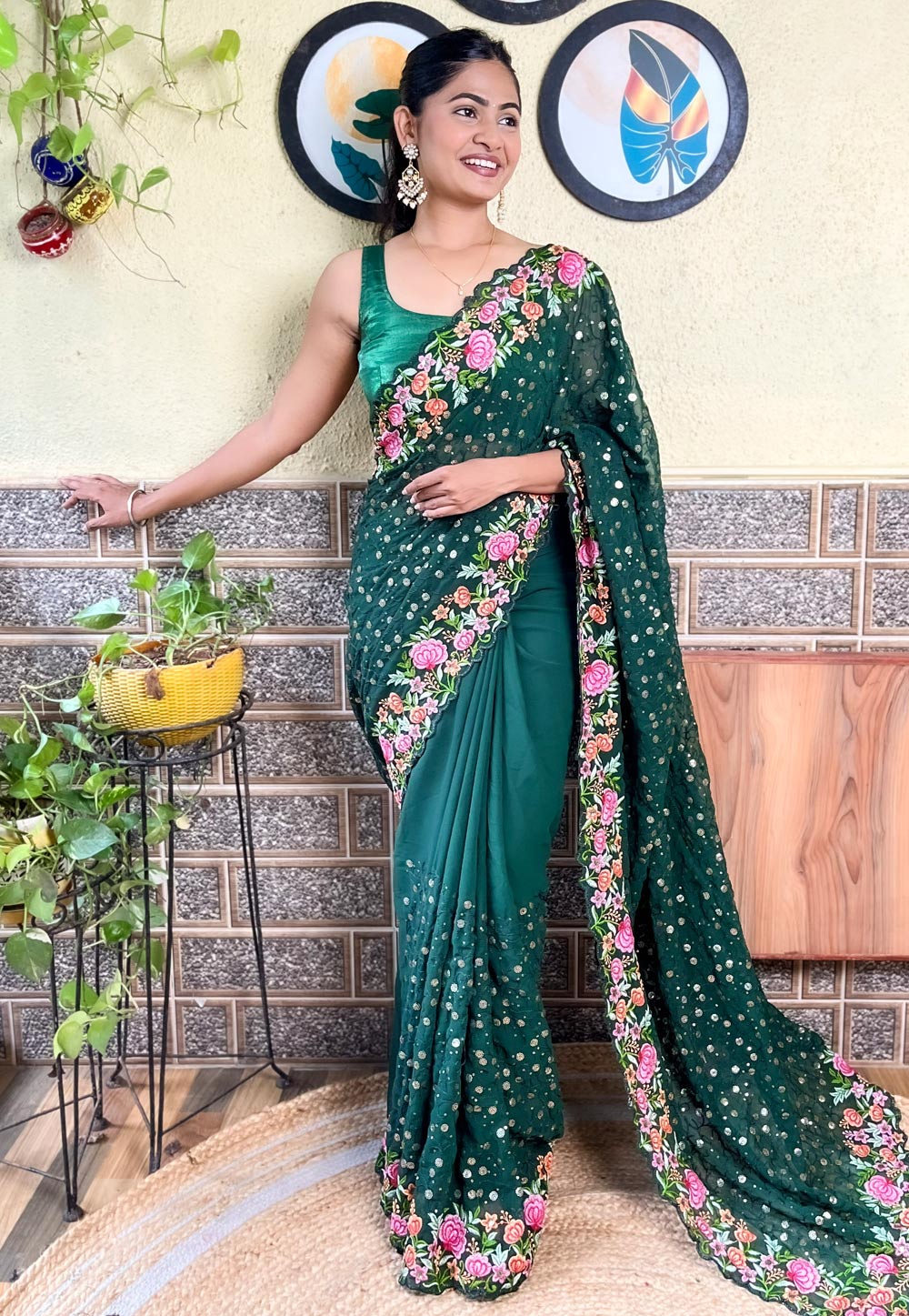 Green Georgette Saree With Blouse 311001