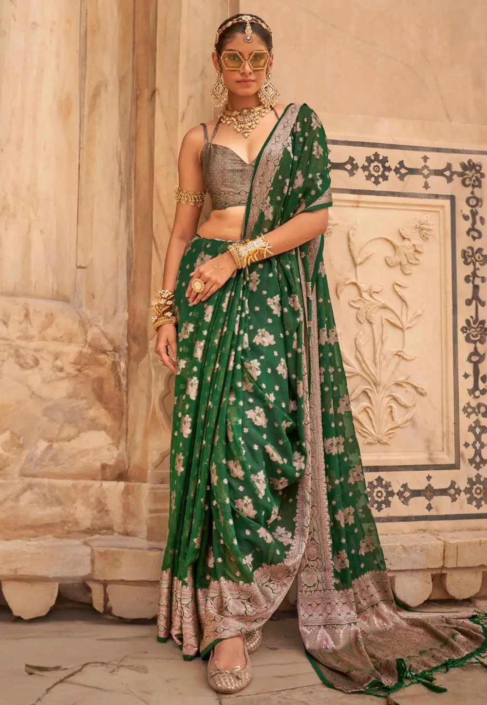 Green Georgette Saree With Blouse 296187