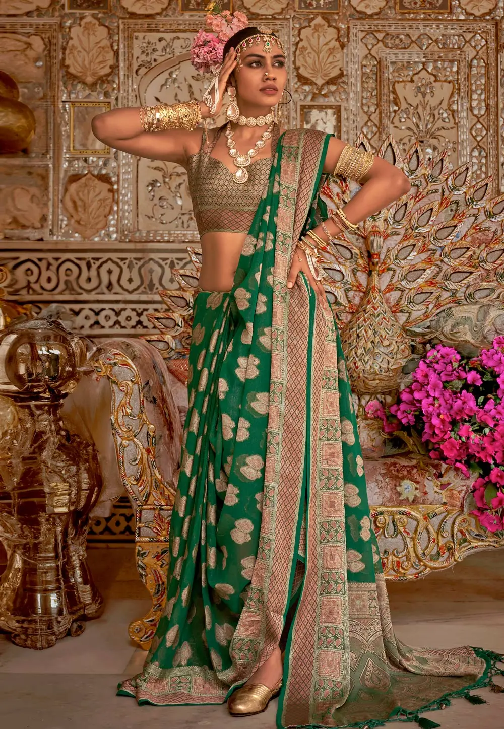 Green Georgette Saree With Blouse 297724