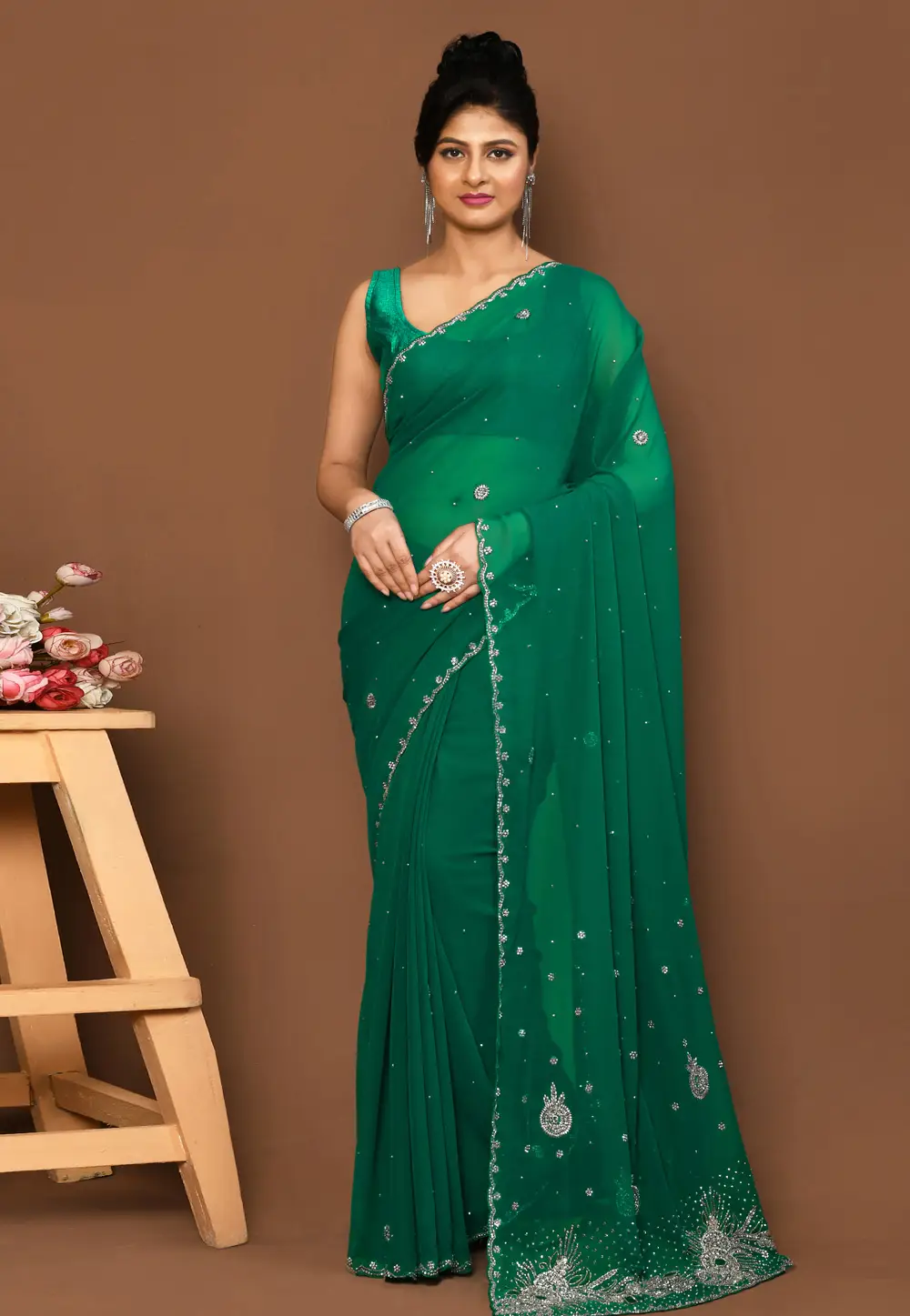 Green Georgette Saree With Blouse 295989