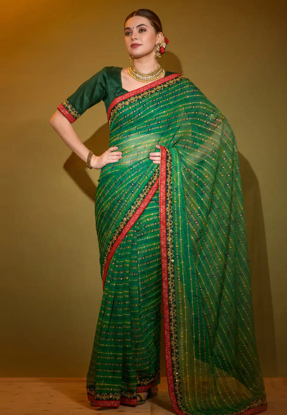 Green Georgette Saree With Blouse 291458