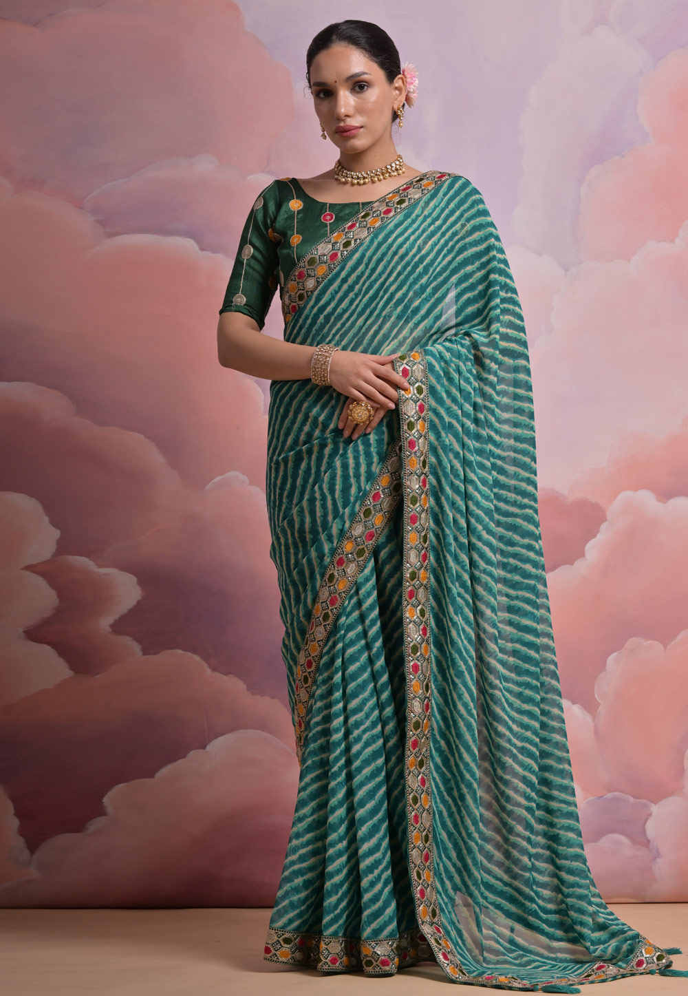 Green Georgette Saree With Blouse 286455