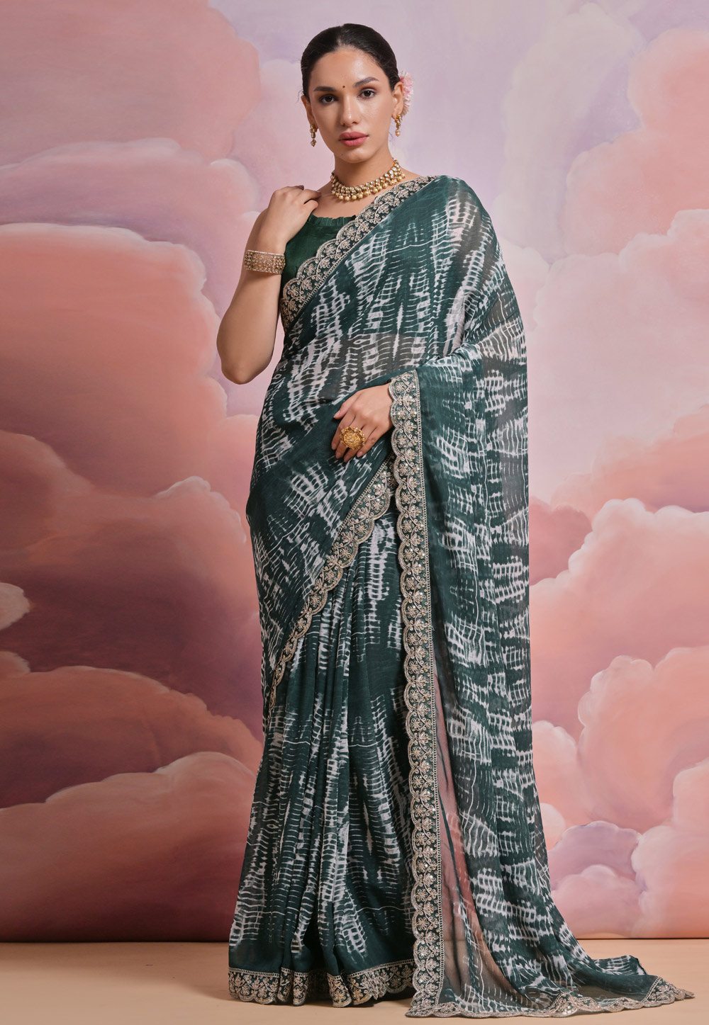 Green Georgette Saree With Blouse 286443