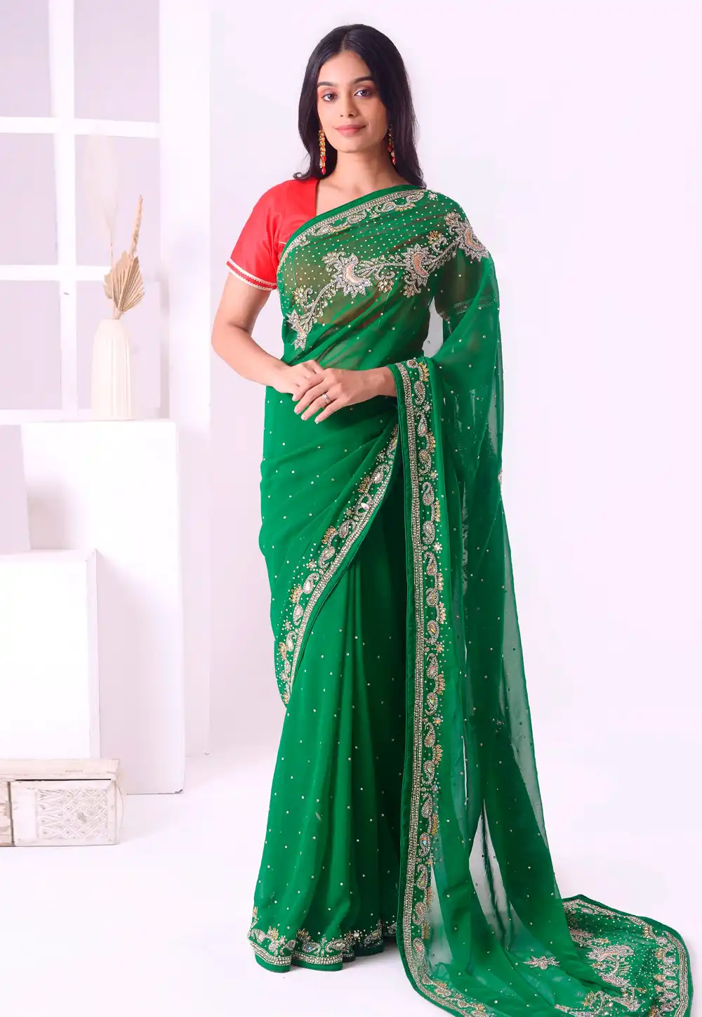 Green Georgette Saree With Blouse 293590