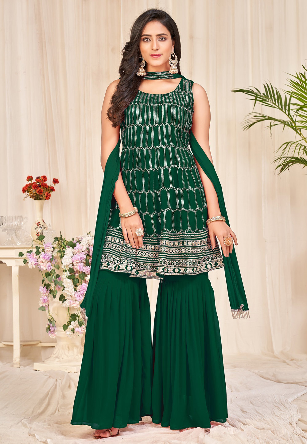 Green Georgette Sharara Suit 305718