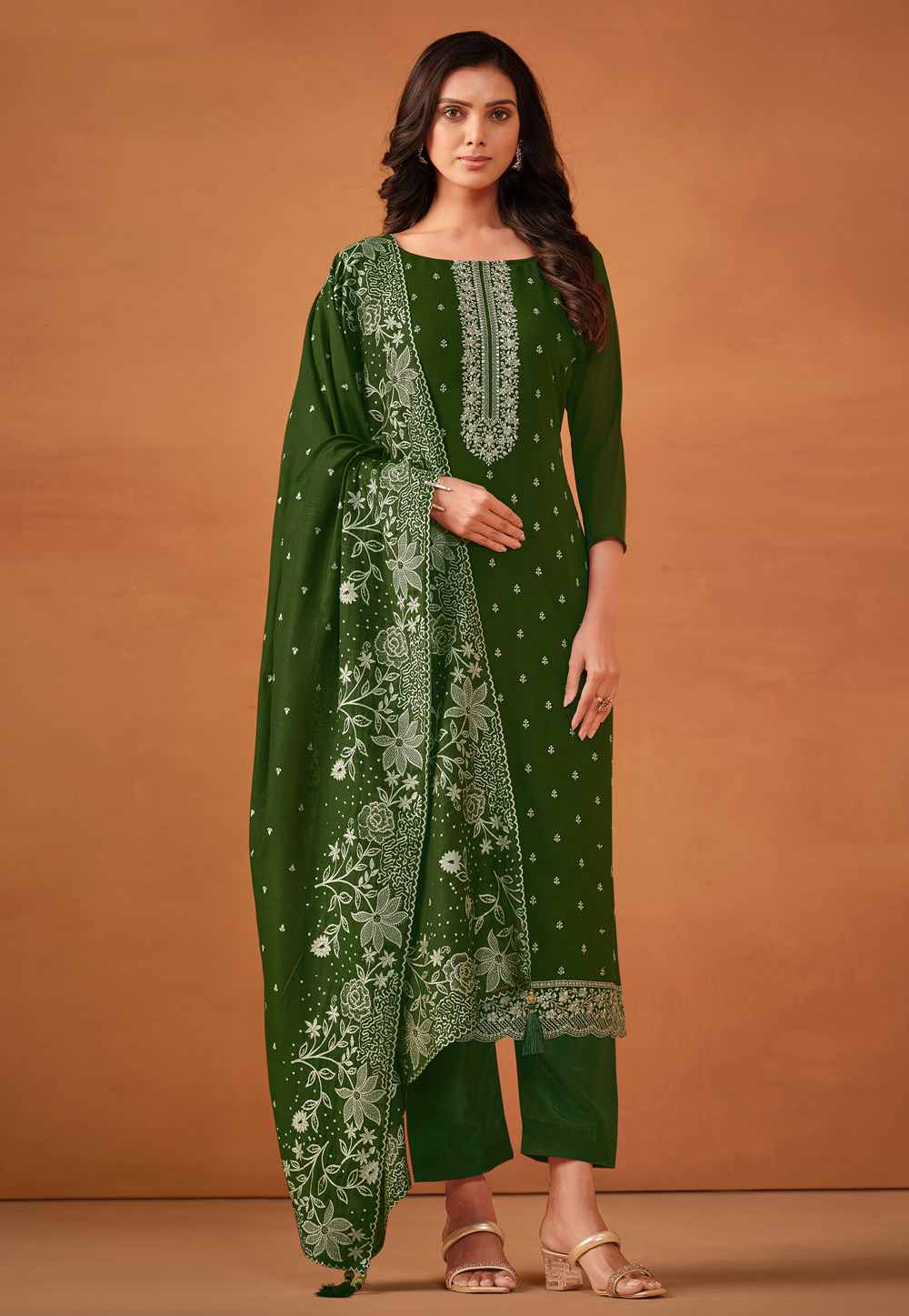 Green Georgette Straight Suit 284558