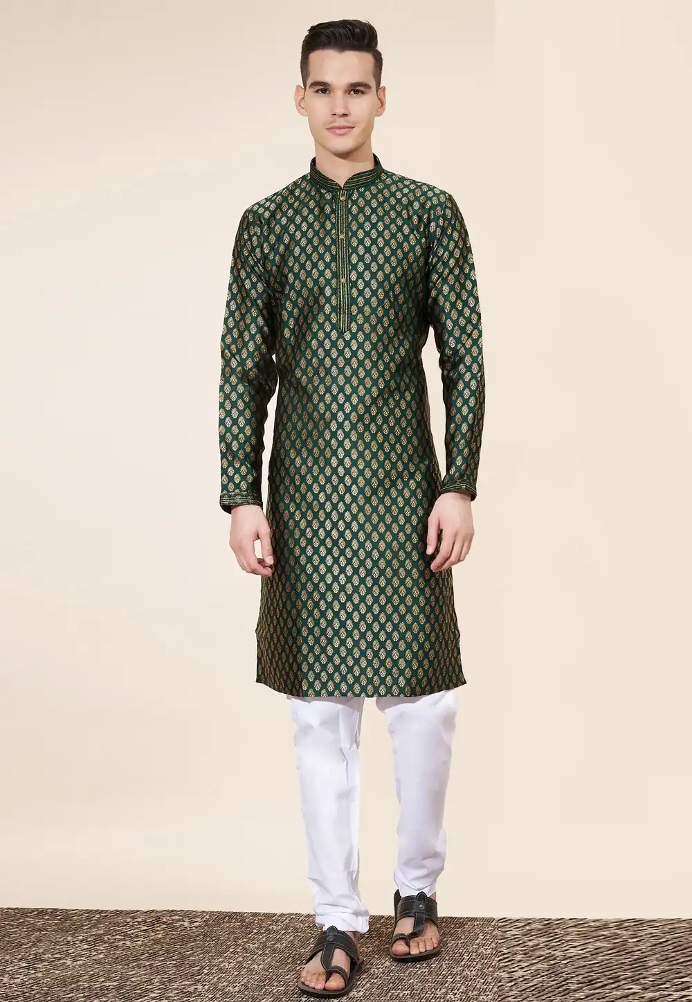 Green Jacquard Kurta Pajama 287875