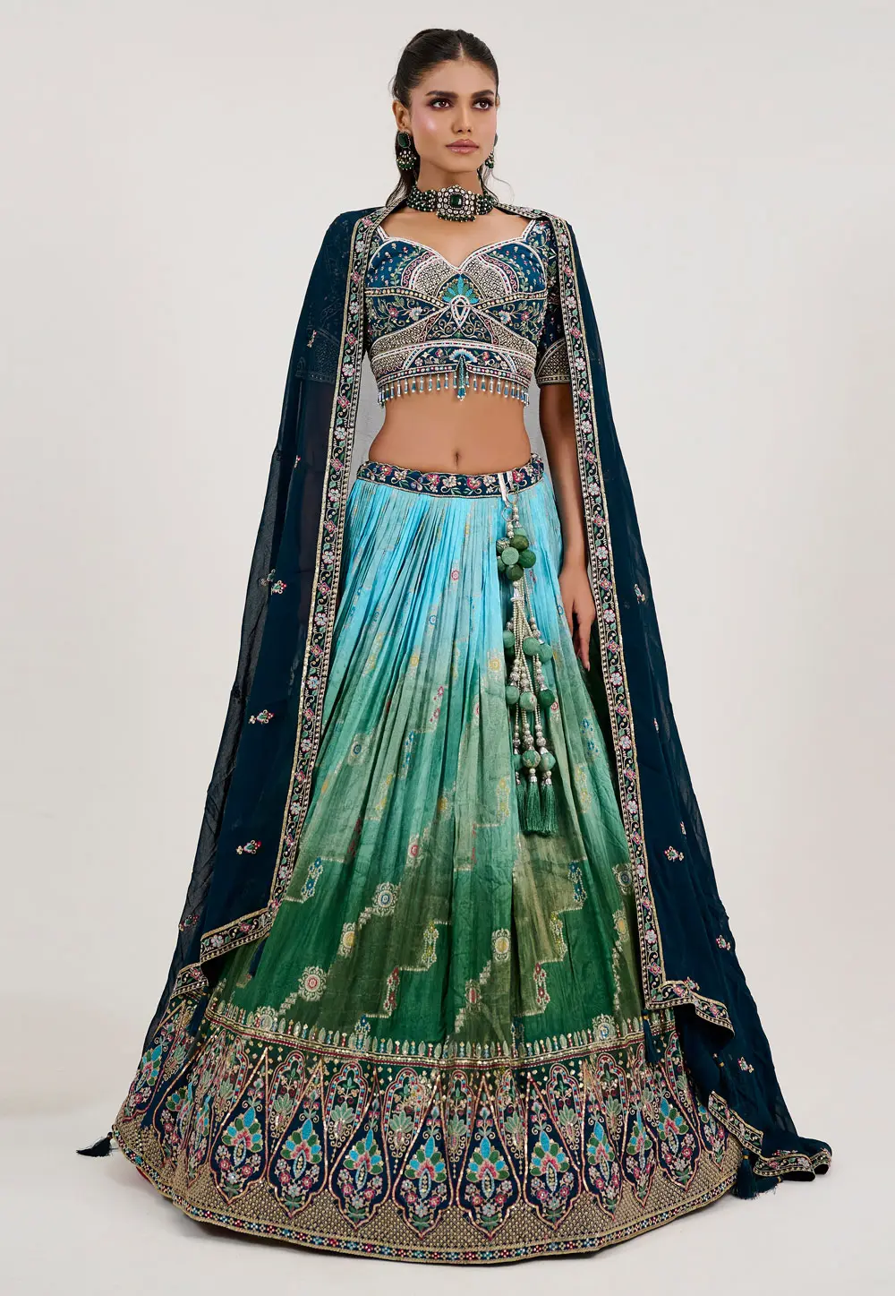 Green Jacquard Lehenga Choli 298225